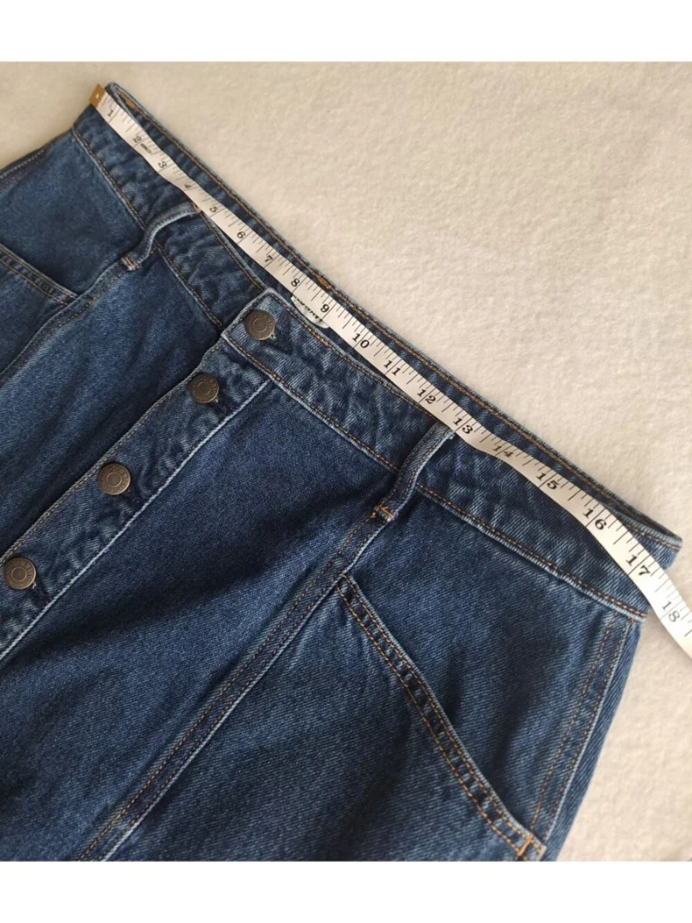 💙 Old Navy Button Front Denim Midi Skirt Size 14 Cotton Dark Wash Pockets Casua